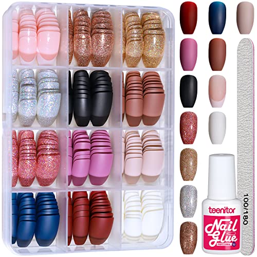 24 Piece Glitter Coffin Acrylic Nail Set for Elegant Nail Art - Image 2