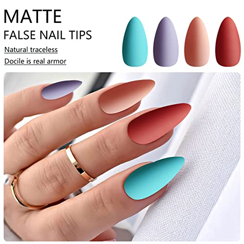 Almond-Shaped Blue Acrylic Nails Set for Stylish Manicure - 24 Piece Pack - Image 4