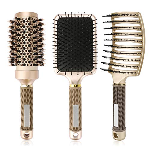 T3 Professional 3-Piece Hair Brush Set for All Hair Types, Ergonomic Comfort Grip