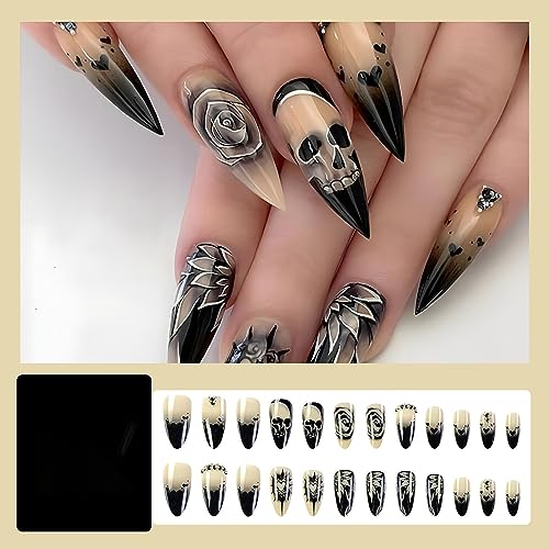 Black Halloween Spooky Style Acrylic Nail Set 24 Pieces Easy Apply - Image 5