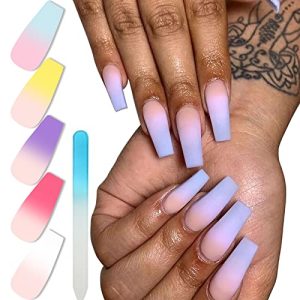 Coffin Ombre Acrylic Nails Set - 24 Pieces in Mixed Colors for Stylish Manicure