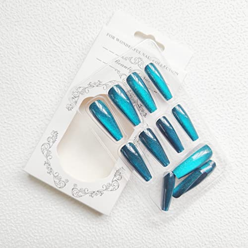 Teal Blue Acrylic Nails Set - Stylish, Durable Press-On Manicure - Easy Application - Image 4