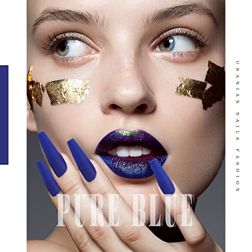 Blue Acrylic Coffin Nails Design with Glossy Finish for Elegant Nail Art - Image 2