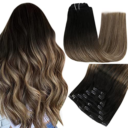 Ombre Brown to Blonde 20 Inch Clip-In Human Hair Extensions for Thick, Voluminous Hair