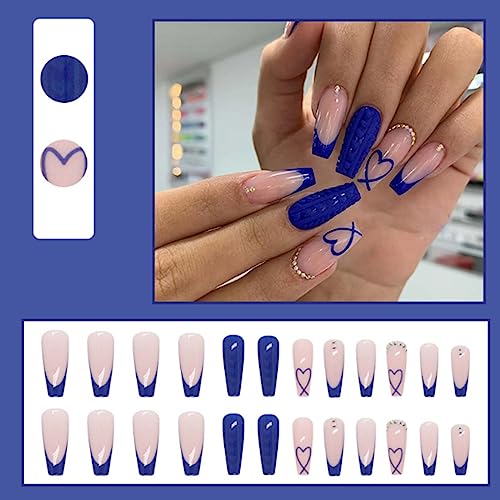 Blue Acrylic Coffin Nails for Babies - Set of 24, Durable and Stylish Design - Image 2