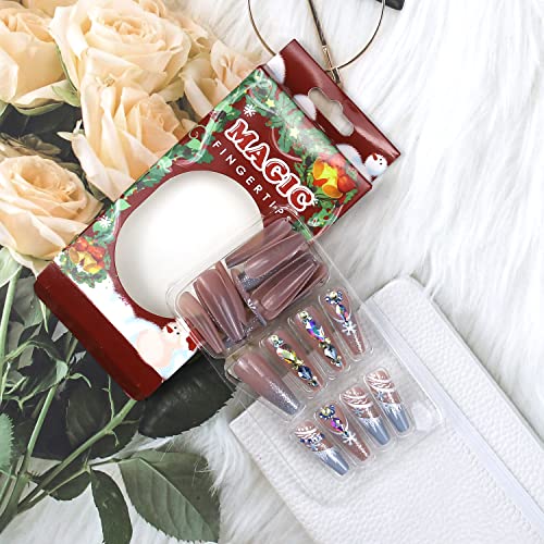 Festive Blue Christmas Acrylic Nail Design Set for Holiday Nail Art - Image 3