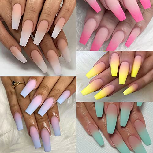 Coffin Ombre Acrylic Nails Set - 24 Pieces in Mixed Colors for Stylish Manicure - Image 5