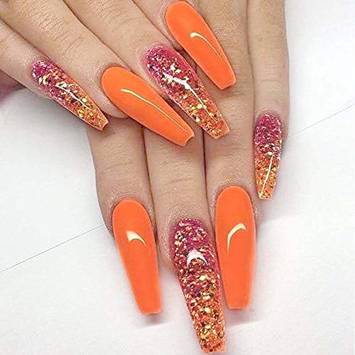 Orange and Grey Acrylic Nail Kit for Chic and Trendy Nail Art, 100pc Set