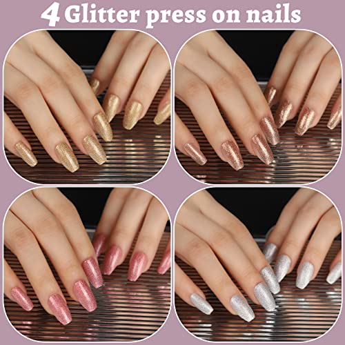 24 Piece Glitter Coffin Acrylic Nail Set for Elegant Nail Art - Image 4