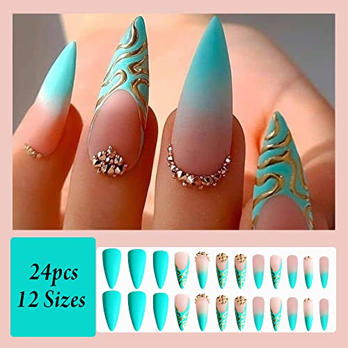 Long Length Blue Stiletto Acrylic Press-On Nails for a Stunning Manicure - Image 2