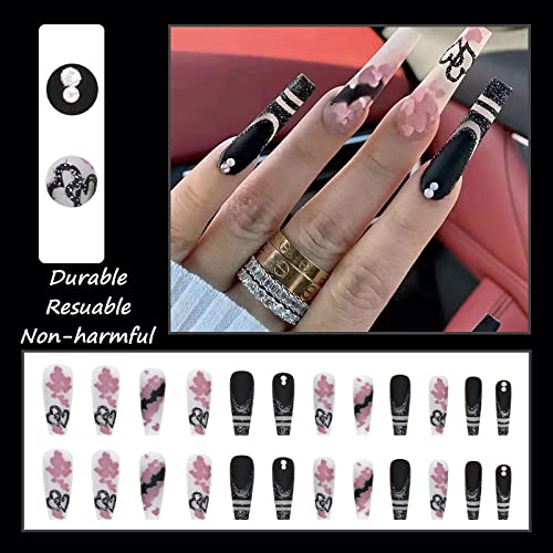 Black Glitter Coffin Acrylic Nails - 24 Pieces, Stylish and Durable Nail Art Set - Image 5
