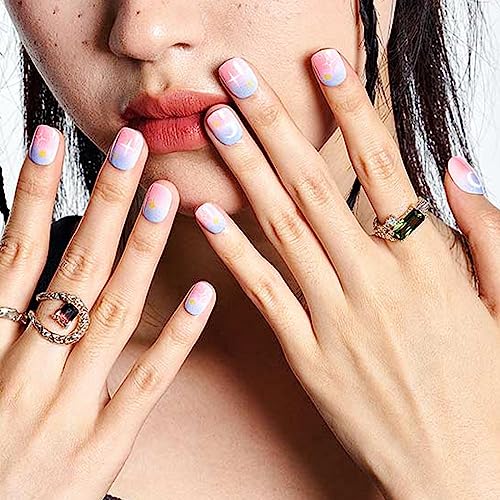 Blue and Pink Ombre Acrylic Nail Design for Stylish and Trendy Manicures - Image 3