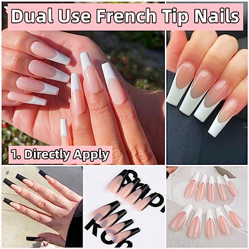 24 Piece Set Black French Tip Acrylic Nails - Elegant, Durable, Easy to Apply Design - Image 3