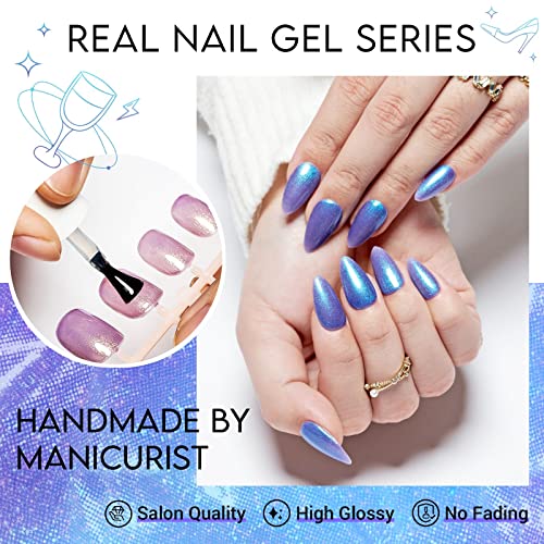 24 Piece Set Blue Acrylic Nail Art Tips Stylish Trendy Designs - Image 2