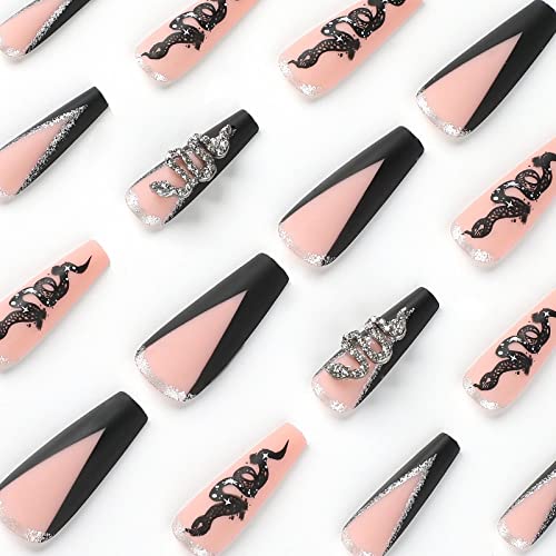 24-Piece Black Bling Acrylic Press-On Nails Set for Instant Glam - Image 4