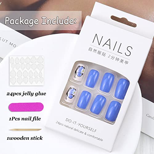 Blue butterfly design on acrylic nails. - Image 6