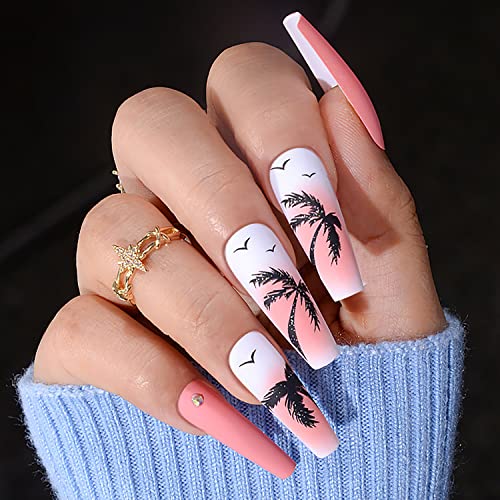 24 Piece Long Summer Coffin Acrylic Nails - Assorted Colors