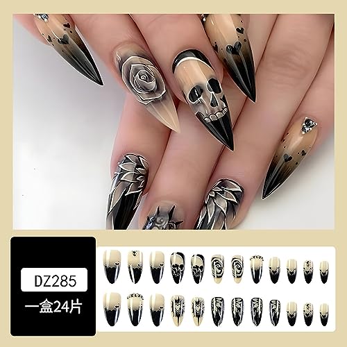 Long Black Halloween Acrylic Nails with Spooky Design for Festive Nail Art - Image 4