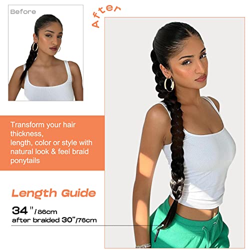 100% Human Hair Braided Ponytail Extension, Medium Length, Natural Look - Image 3