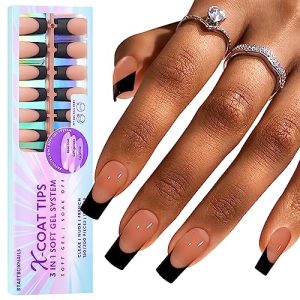 24 Count Black Tip Acrylic Nails Set Durable Easy-to-Apply for a Perfect Manicure