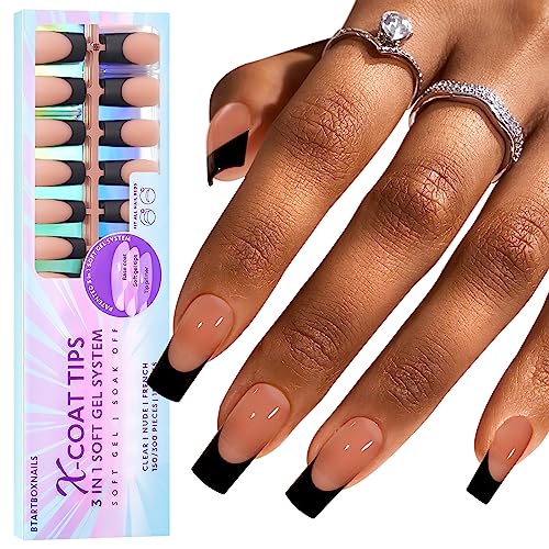 24 Count Black Tip Acrylic Nails Set Durable Easy-to-Apply for a Perfect Manicure