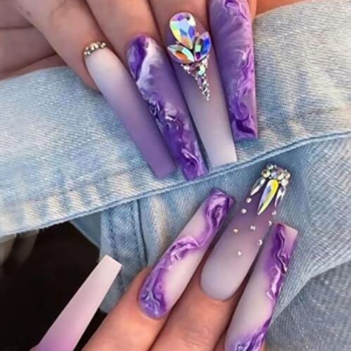 24 Purple Acrylic Nail Designs for Stunning Nail Art, Short Size