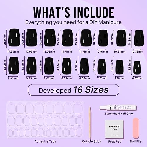 Short Black Acrylic Coffin Nails for Elegant Nail Art Design 24pc Set - Image 4