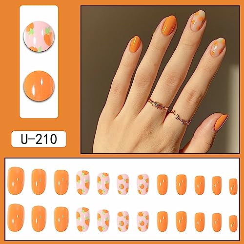 Acrylic nails in orange and green colors. - Image 4