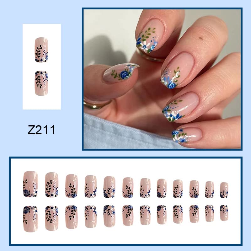 Beautiful Blue Floral Acrylic Nail Design Kit for Long-Lasting Manicures - Image 2