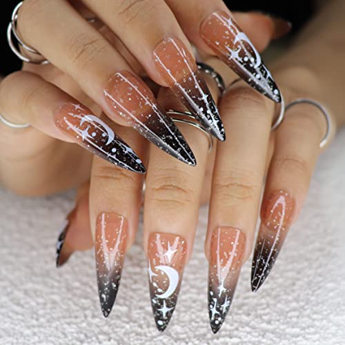 Black acrylic nails with sharp design. - Image 2