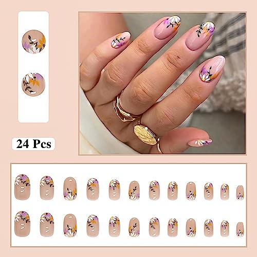 24pc Elegant Acrylic Nails with Beautiful Flower Design for Nail Art - Image 2