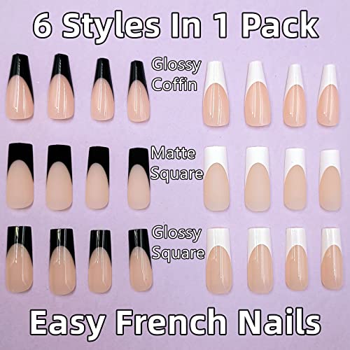 24 Piece Set Black French Tip Acrylic Nails - Elegant, Durable, Easy to Apply Design - Image 2