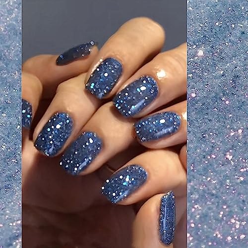 Sparkling Blue Acrylic Nails Kit - 24 Pieces for a Glamorous Manicure