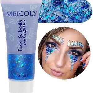 Vibrant Blue Eyeshadow and Red Lipstick Makeup Set, New Condition