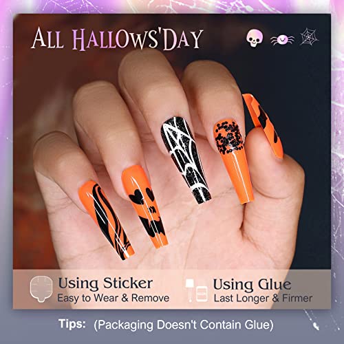 Orange Halloween Acrylic Nails Set 24 Pieces for Spooky Nail Art Easy to Apply - Image 2