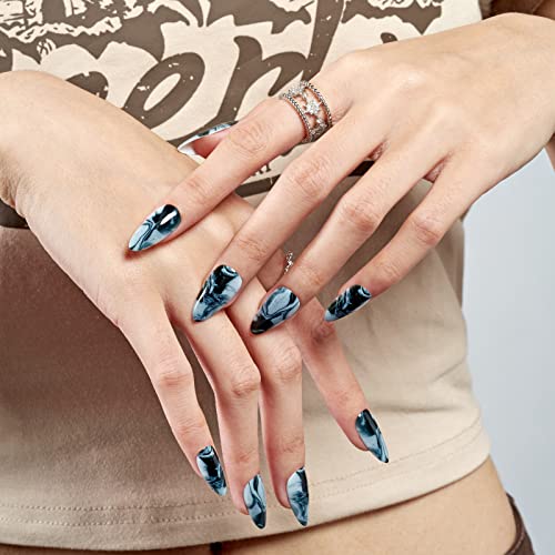 Chic Black and Grey Acrylic Nail Set 24 Pieces Medium - Image 3