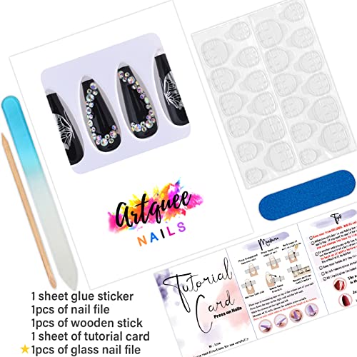 Stylish Black Butterfly Acrylic Nails Set 24 Pieces Durable Manicure - Image 3