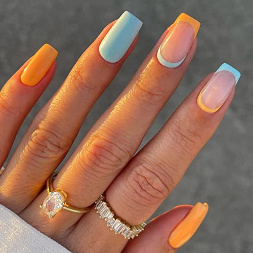 Blue and orange acrylic nails for a vibrant look. - Image 6