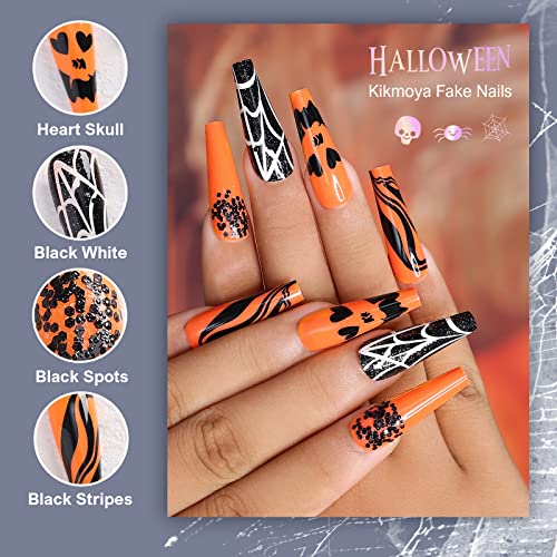 Orange Halloween Acrylic Nails Set 24 Pieces for Spooky Nail Art Easy to Apply - Image 3