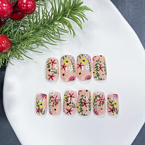 24 Piece Floral Design Acrylic Nails Set for Easy Application - Image 2