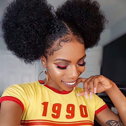 Afro Puff Kinky Curly 100% Human Hair Wig Natural Look and Feel Medium