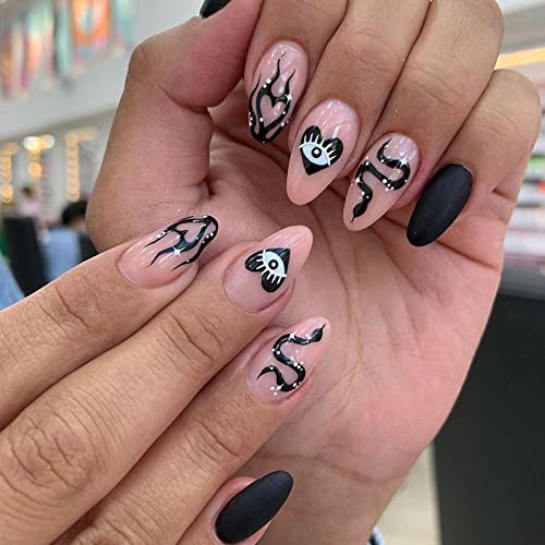 Black Fire Long Length 24 Pack Acrylic Press-On Nails for Effortless Application