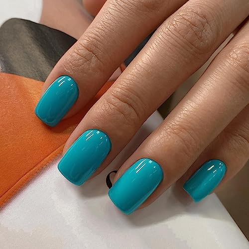 Short Teal Acrylic Nails with Chic Everyday Designs