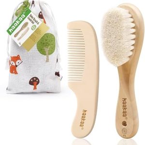 Natural baby hair brush for gentle grooming.