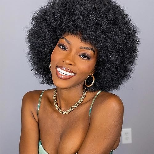 Short Afro Kinky Human Hair Wig for Women, Natural Look, Comfortable Fit