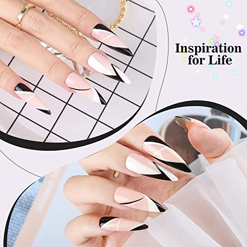 Long-Lasting Black Gel Nails Set with Stylish Designs for Beautiful Manicures - Image 2