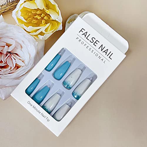 Blue and White Acrylic Nail Designs for Stylish Manicures, Set of 24 Pieces - Image 7