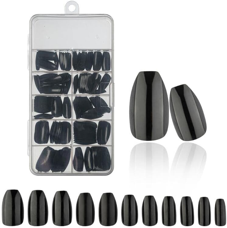 Short Black Acrylic Coffin Nails - Image 3