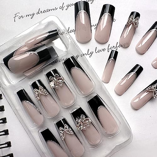 24 Pc Black Acrylic Baddie Nails Set Long Length for Stylish Manicure - Image 3