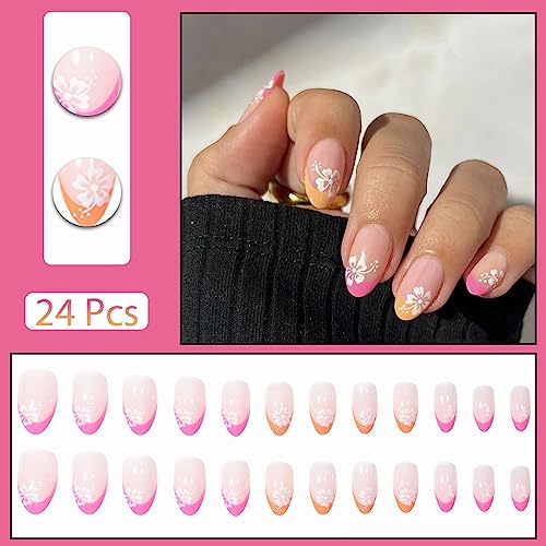 Orange and white acrylic nails for a vibrant look. - Image 7